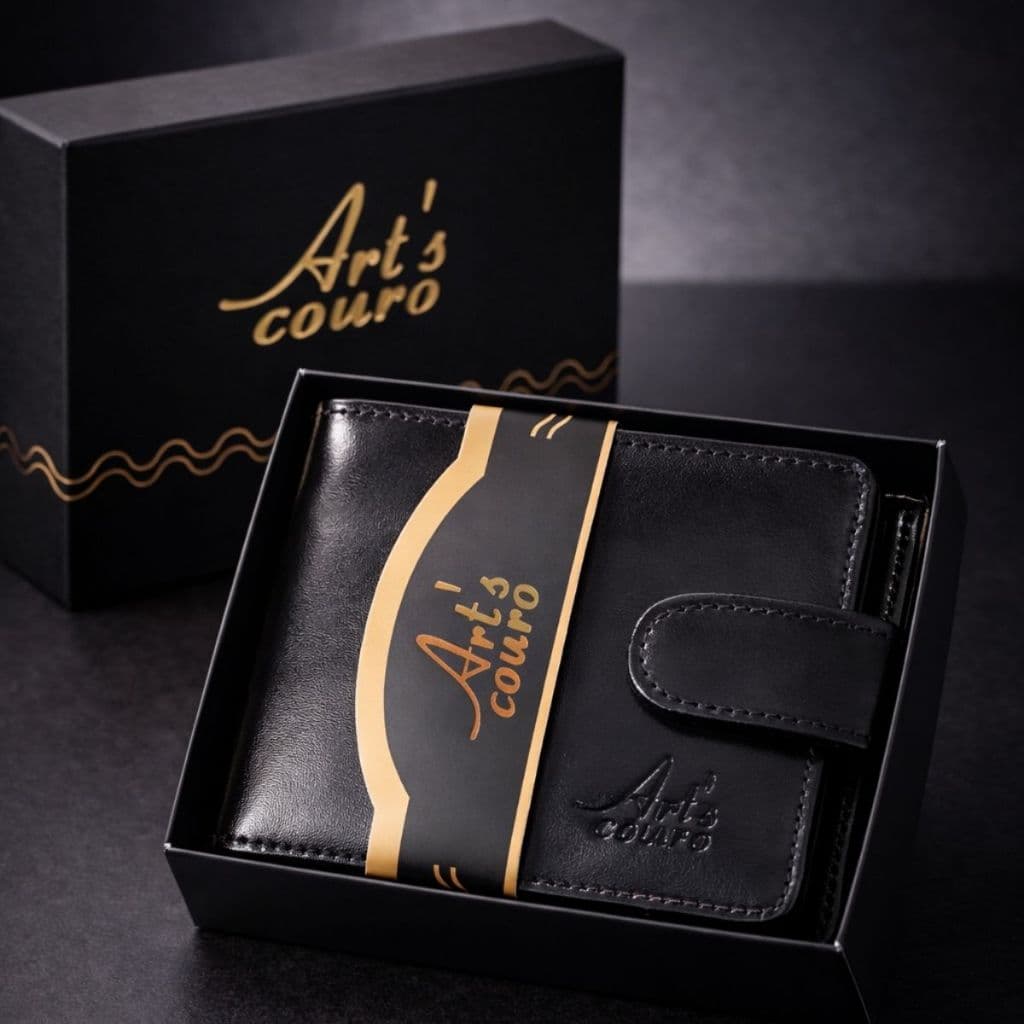 Carteira Masculina Couro Legítimo Linha Basic Two 25 com Fecho em botão de Pressão Porta Cartão e Cédula Caixa Presente