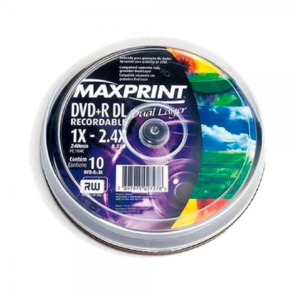 MÍDIA DVD-R MAXPRINT 8.5GB 240MIN. DUAL LAYER PINO C/10 UNIDADES