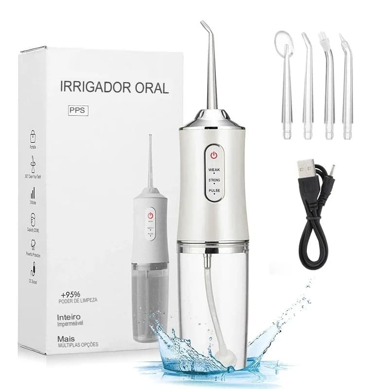 Irrigador Oral Elétrico Limpeza Profunda Pressão Ajustável Dentes Gengivas Recarregável USB Premium