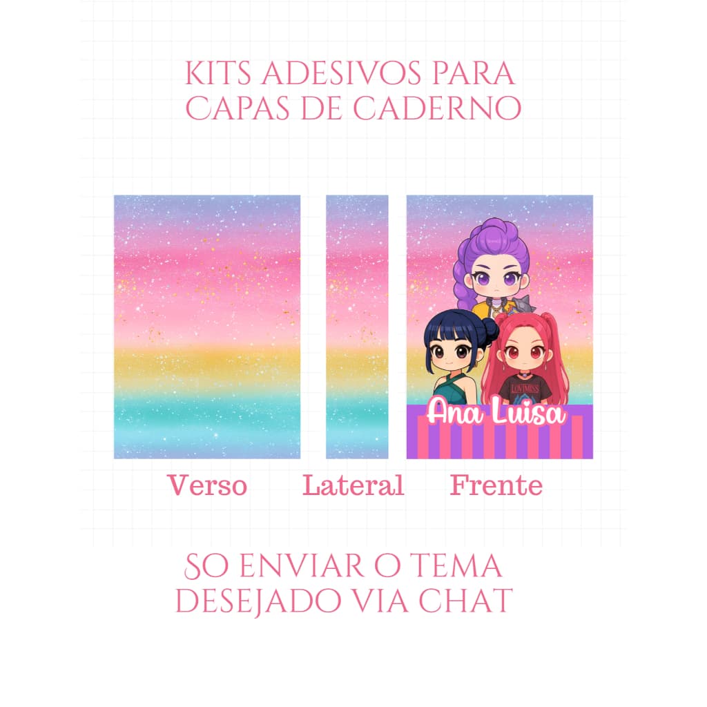 Capa de Caderno Adesiva Personalizada - Capas Frente Fundo Lateral - Qualquer Tema