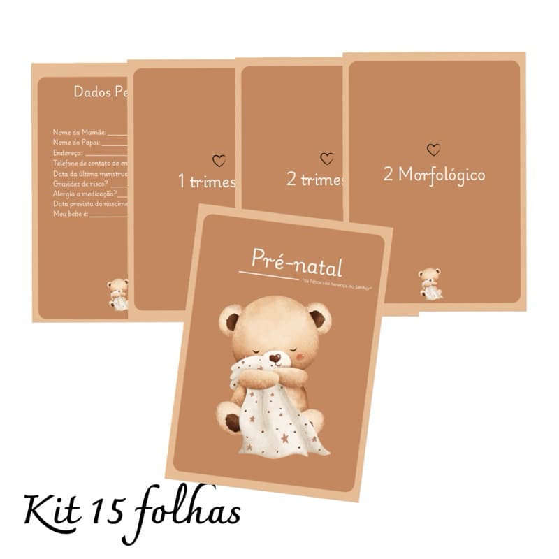 KIT DE FOLHAS DIVISÓRIAS PARA PASTA GESTANTE ACOMPANHAMENTO PRÉ-NATAL  MODELO URSO K01