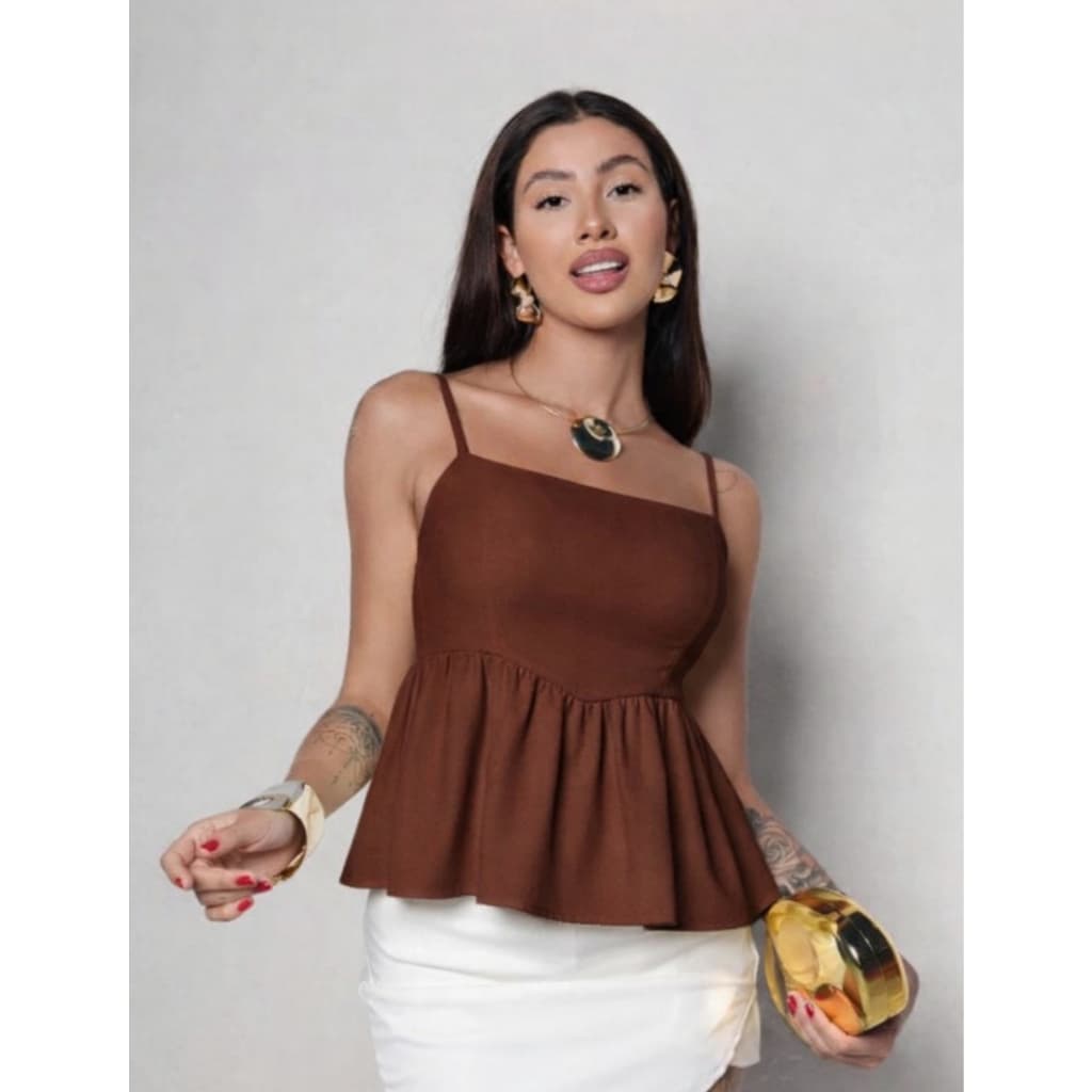 Blusa BIANCA Bata Blusinha Cropped Elástico com Babado Soltinha Moda Gringa Tendência Verão