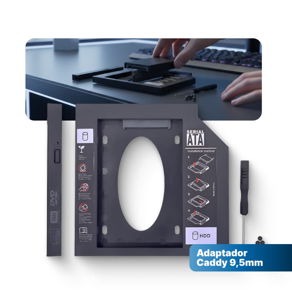 Adaptador Caddy 9,5mm HD/SSD Para Notebook 2,5" SATA