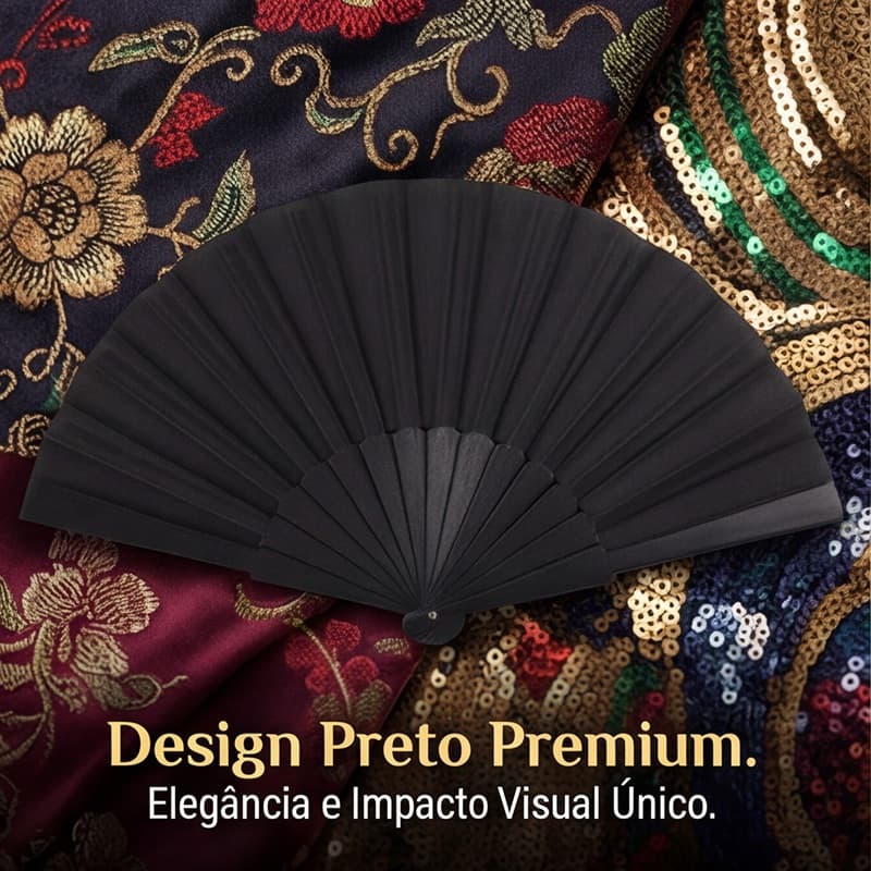 Leque Manual Preto Clássico | Design Elegante para Uso Diário