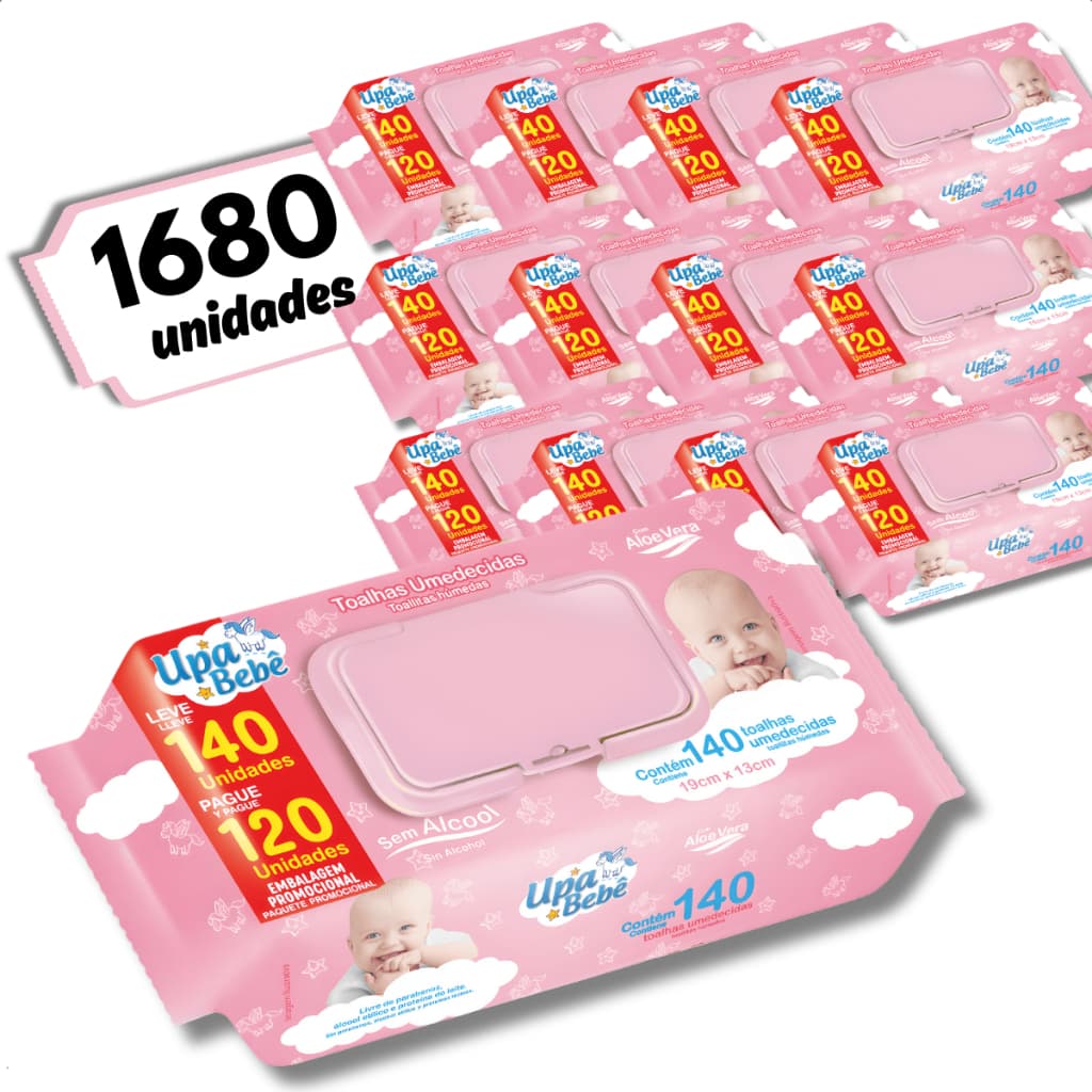 Kit 1680 Lenços Umedecidos Upa Bebê Caixa 12 Pacotes com 140 Unidades Cada Original