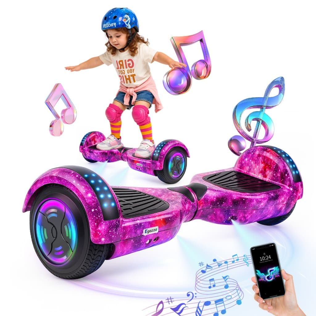 Egazza 600W Hoverboard Overboard Skate Elétrico 6,5' Polegadas Luz LED e Bluetooth Roxo Galaxy Rosa