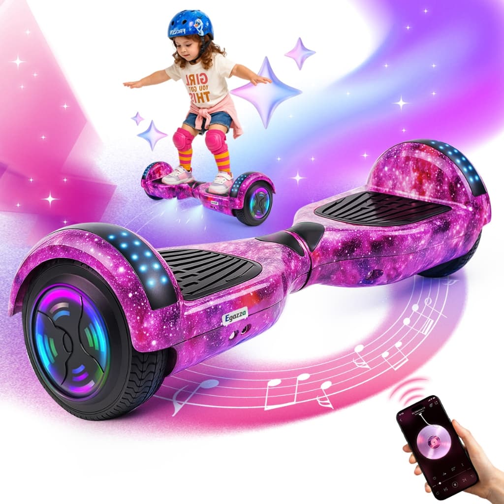 Egazza Hoverboard Skate elétrico infantil bateria de grande capacidade LED Bluetooth 6,5 polegadas