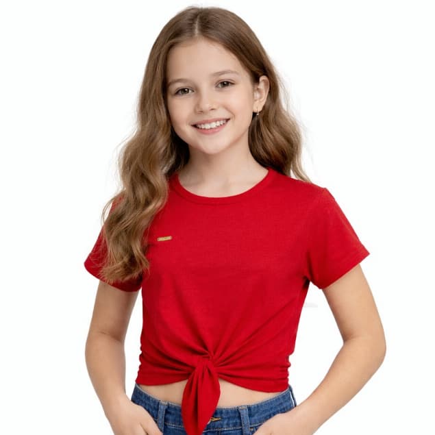 Blusa Infantil Menina de Amarrar em Viscolycra – Cropped ou T-Shirt | Tamanhos G e GG (6 a 12 Anos)