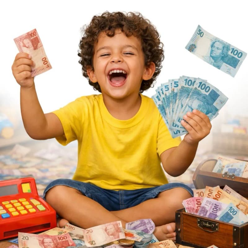 Kit Dinheirinho Infantil 500 Notas em Real de Brincadeira Jogos Tabuleiro Educação Financeira