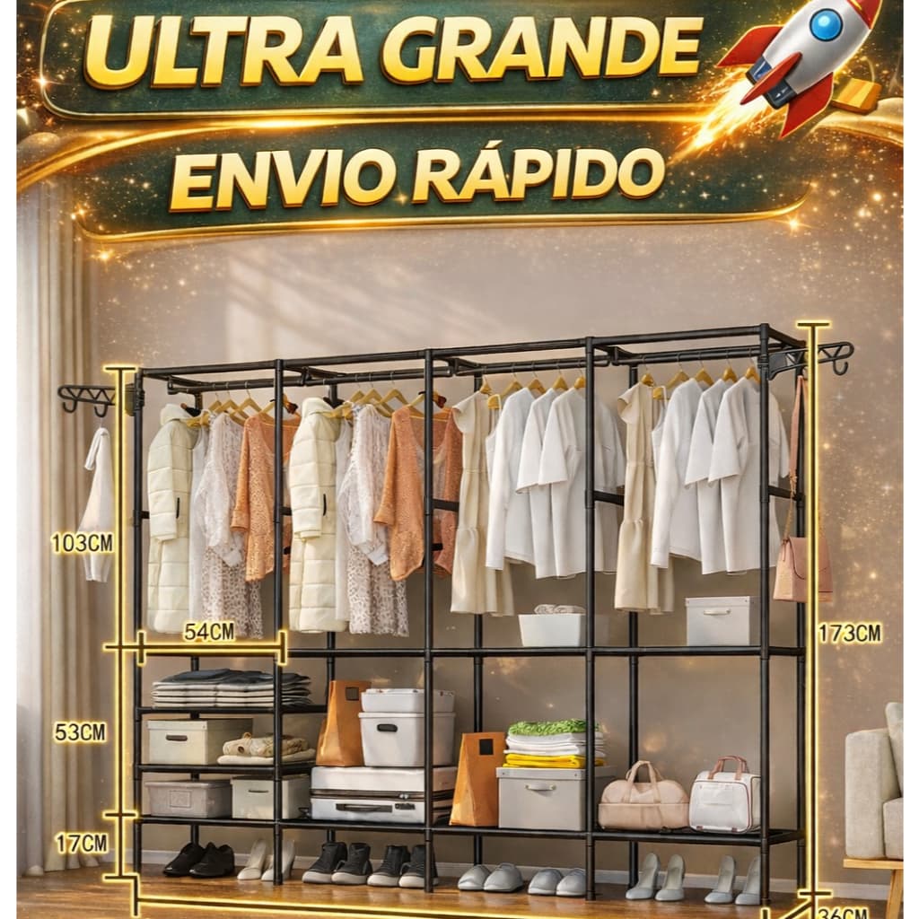Arara De Roupa Com Sapateira Cabideiro De Chão Rack Organizador Multiuso Aço Inox