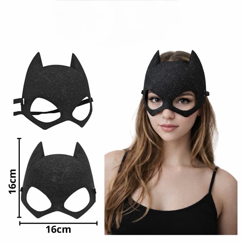 Máscara Mulher Gato Luxo Batgirl Batman Preto Glitter Gatinha Festa Fantasia Infantil Adulto Carnaval Halloween