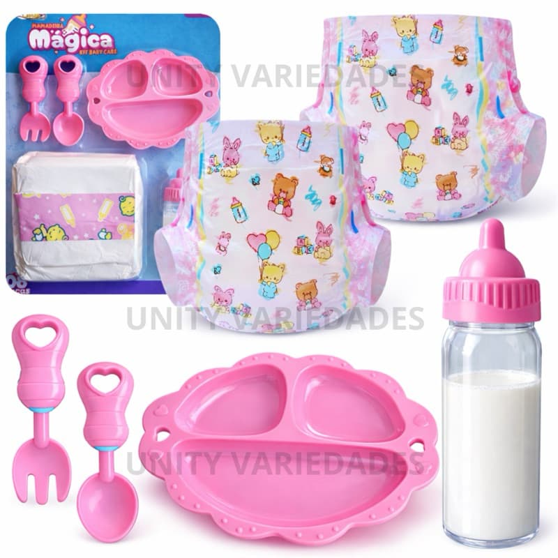 Mamadeira Mágica Para Boneca Kit Infantil 6 Pc Brinquedo Educativo Presente Meninas 4 a 6 Anos