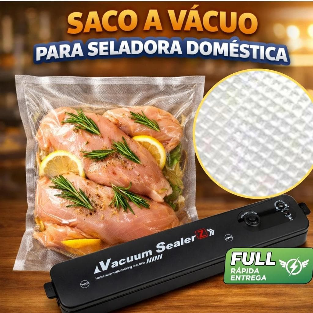 Kit 20x25 Embalagem Saco Seladora Alimentos Vácuo Alimentos Ranhura Gofrada Estriada Texturizada