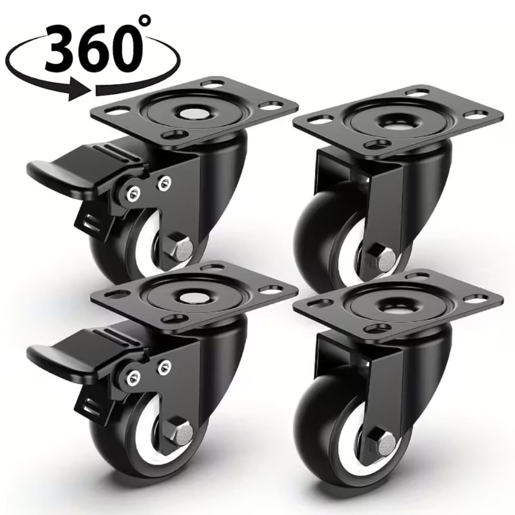 Jogo Kit 4 Rodinha Roda Para Móveis Giratória Reforçada Freio Trava 50mm 400kg Aço Resistente Preto