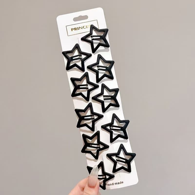Kit 10 Presilhas Estrela Infantil, Grampos para Meninas Y2k Coloridas, Acessório de Cabelo Tic Tac preto