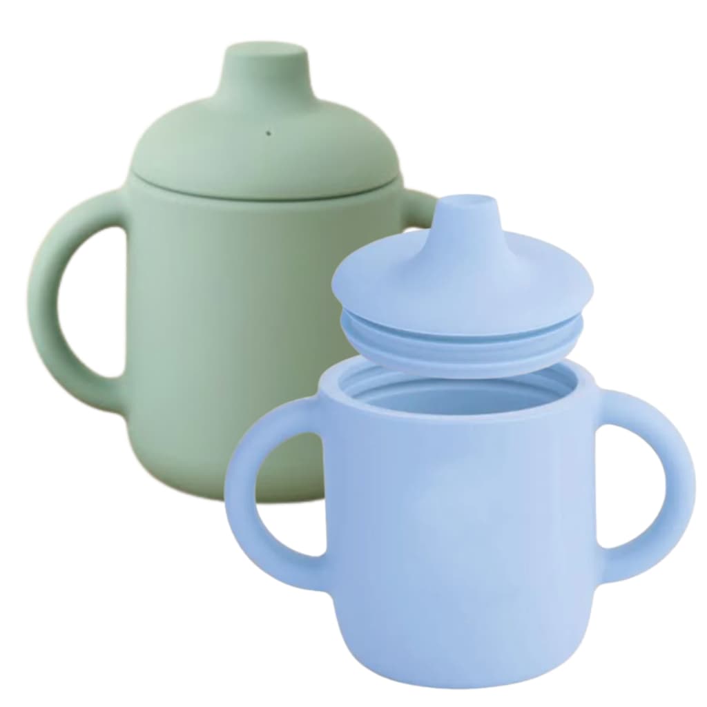 Copo de Treinamento Em Silicone Transição Introdução Alimentar 120ml Bebê Plinu Verde Azul