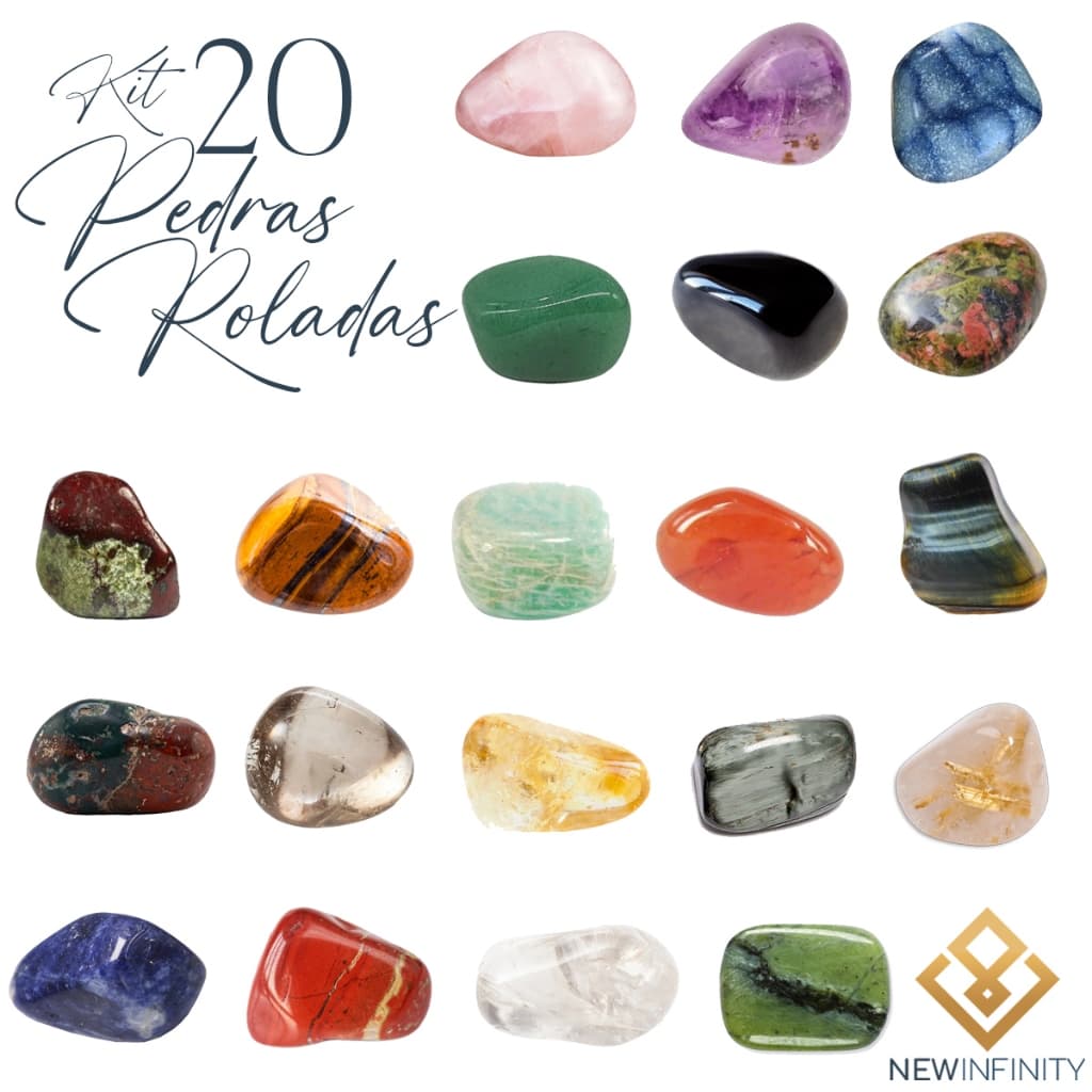 kit 20 Pedras roladas e Cristais Naturais Ametista Quartzo Rosa Olho de Tigre Sodalita