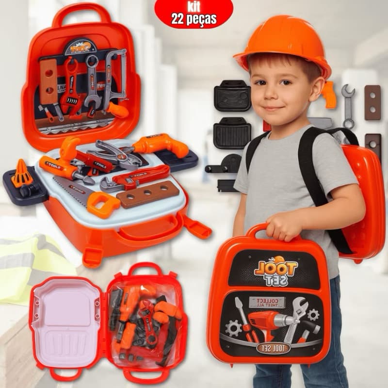 Kit Ferramentas Infantil 22 Peças com Mochila Brinquedo Construção Educativo Menino