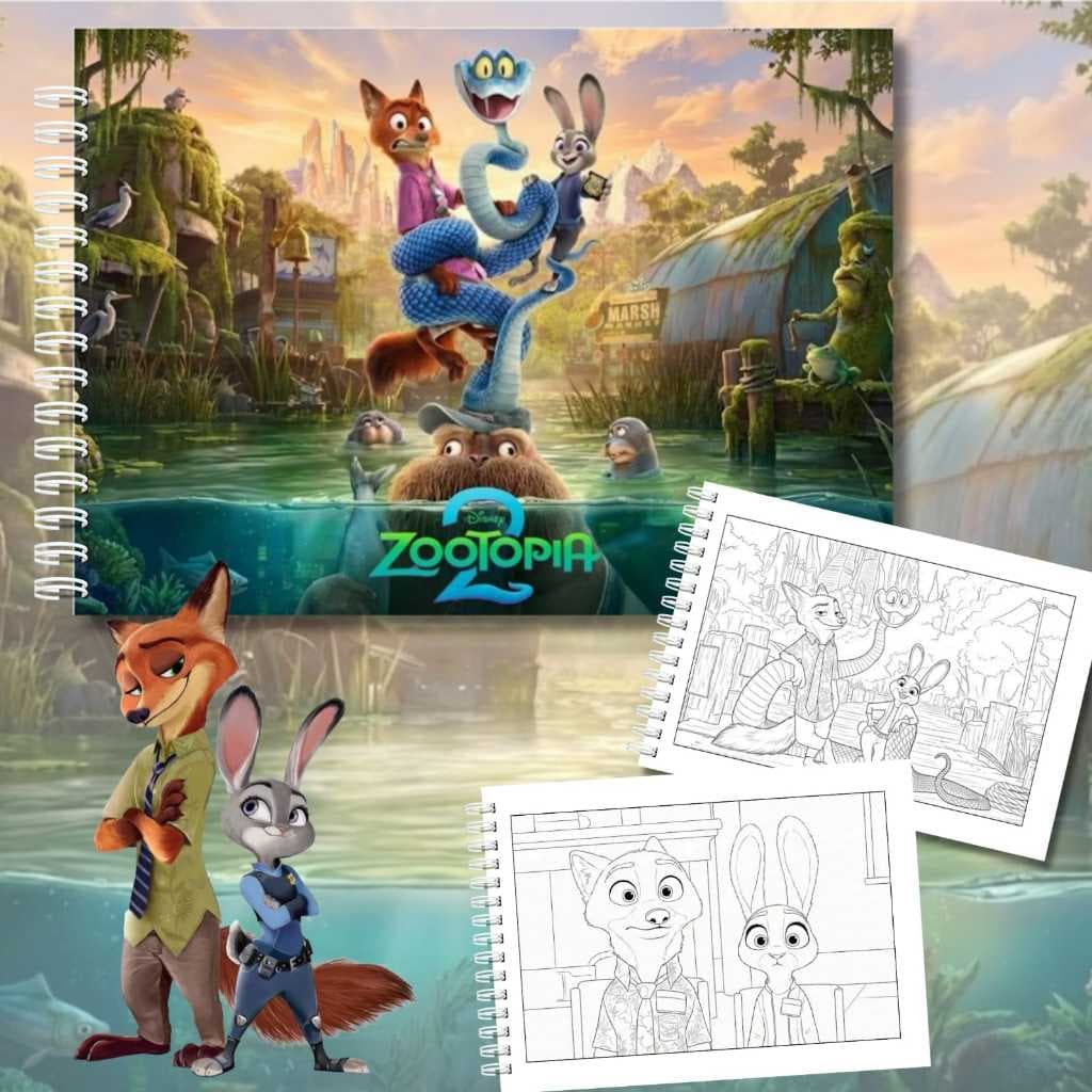 Livro de Colorir Zootopia 2 A5 | Capa Dura | Folhas 180g + Acetato | Desenhos Fofos