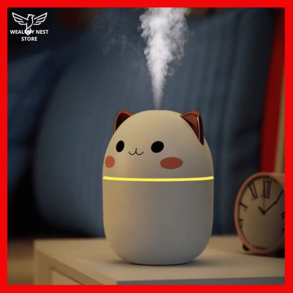 Umidificador Aromático De Ar Gatinho 200ML LED USB Antialérgico  Para Quartos
