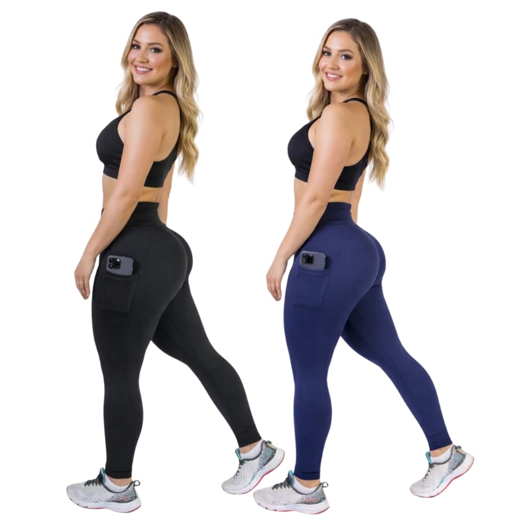 Kit 2 Calça Legging C/ Bolso Cintura Alta Feminina Academia Yoga Trabalho