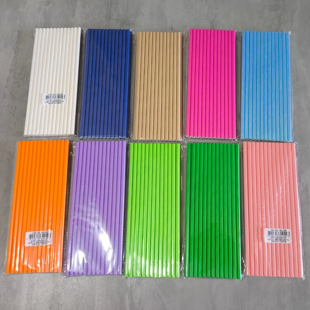 50 Canudos de Papel LISO - Cores Diversas (Topo de Bolo)