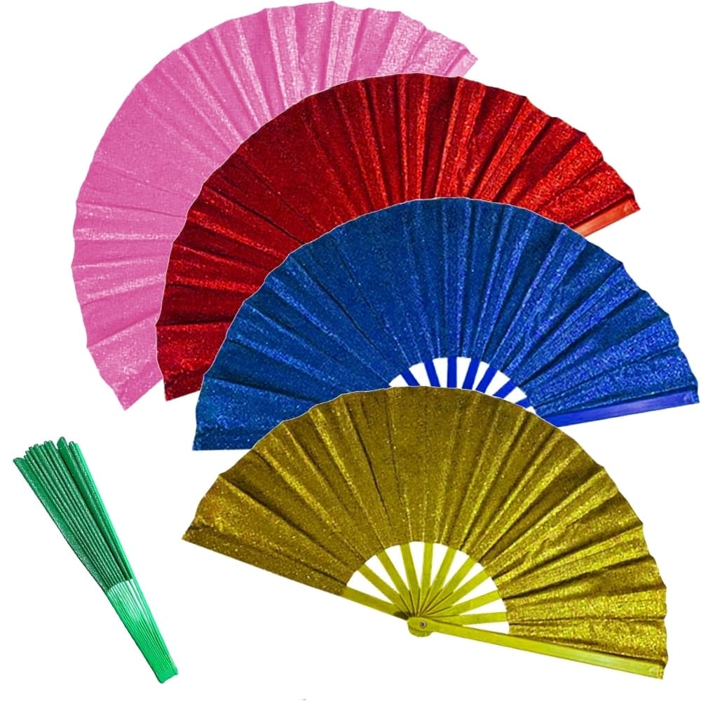 Leque Grande (33cm Fechado 65cm Aberto) Faz Barulho Super Brilho Glitter Festa Show Decoração Carnaval