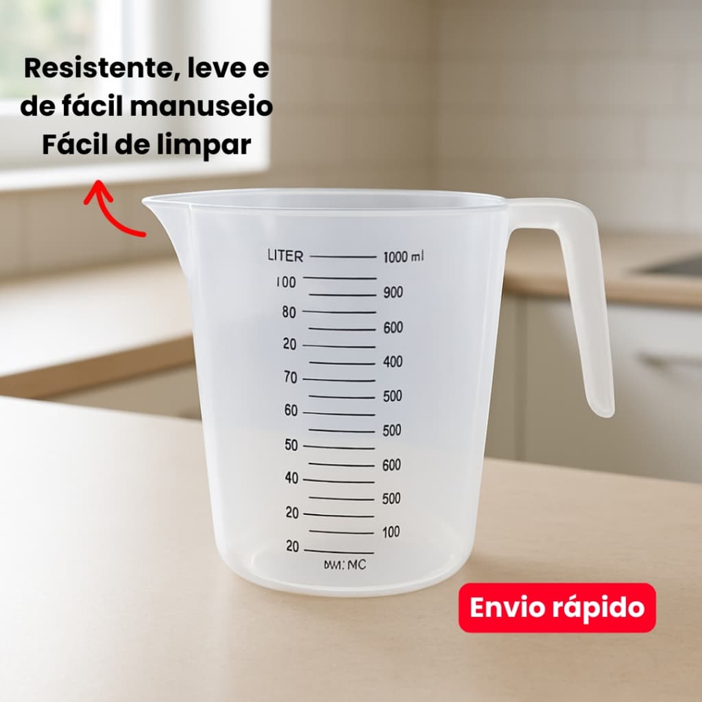 Jarra Medidora Plástica 1L – Utensílio Prático para Cozinha e Medidas Precisas