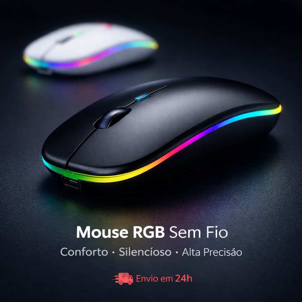 Mouse Sem Fio Wireless Recarregavel Led Rgb 2,4GHz Bluetooth Bateria Interna Ergonômico Silencioso