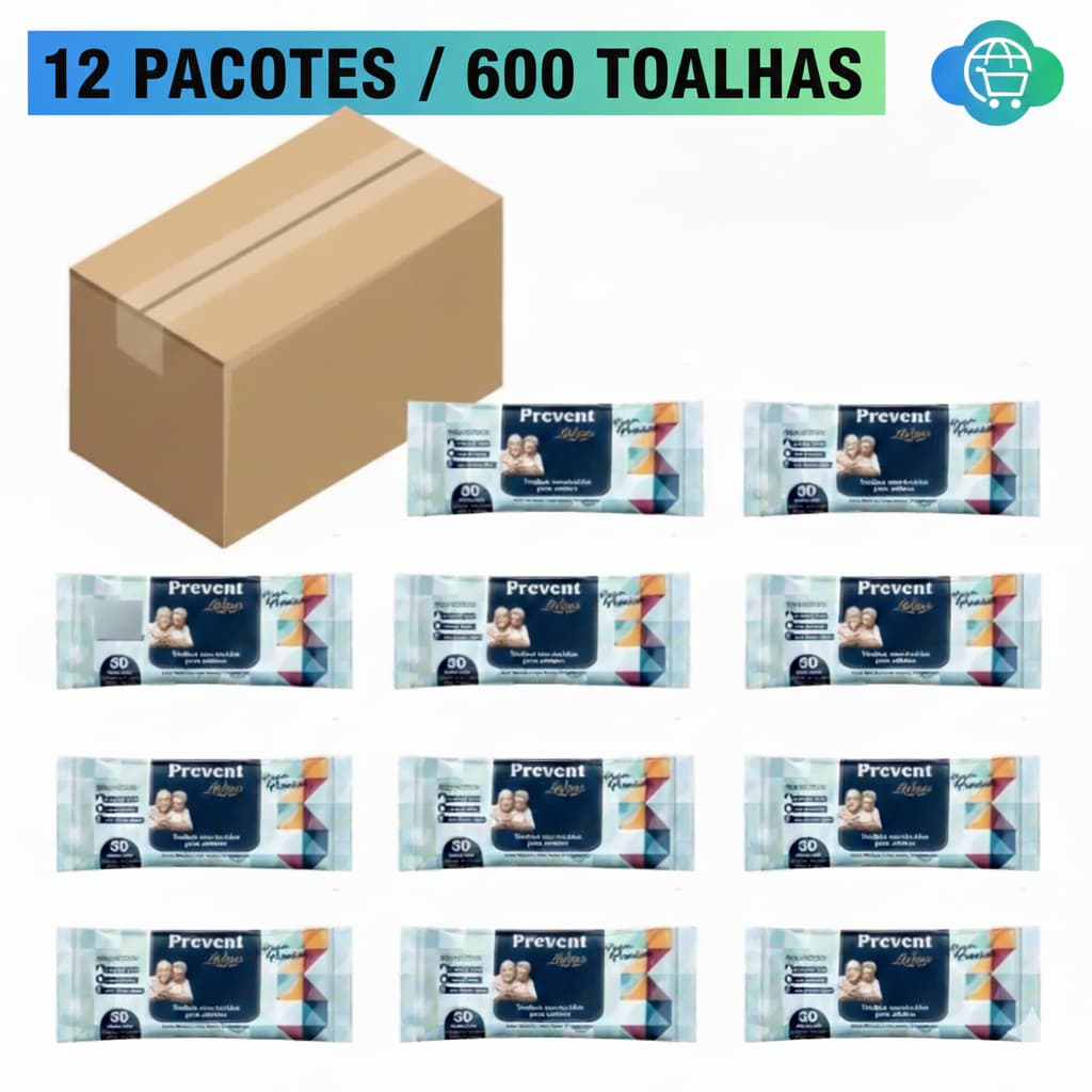 KIT  Lenços Umedecidos Geriátricos Prevent | Caixa Toalhas Adulto Banho de Leito Sem Álcool Prevent