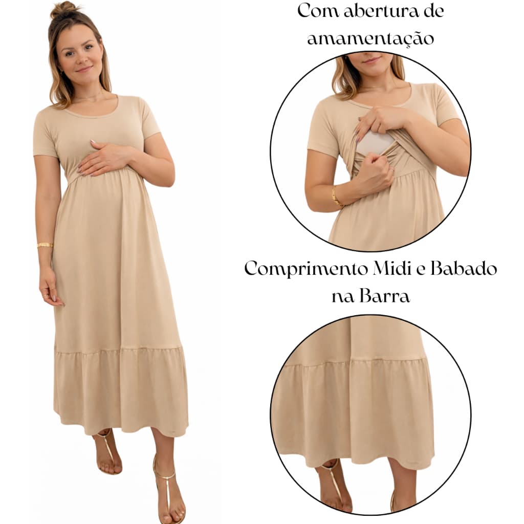 Vestido Amamentação Gestante Pós Parto Maternidade Casual Confortável Amamentar Midi Chá de Bebe Soltinho P ao GG Elegan