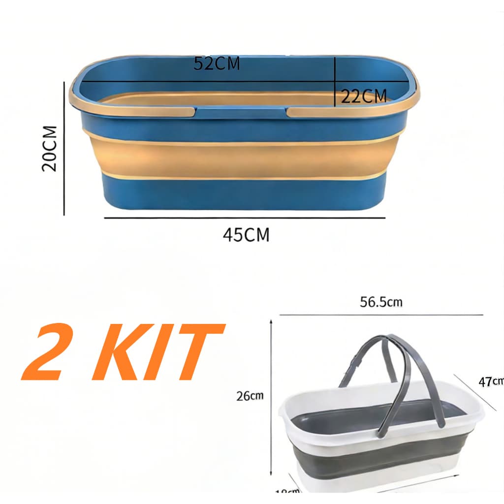 Balde Dobrável Retangular de Silicone com Alça Retrátil - Prático para Lavagem, Grande Capacidade