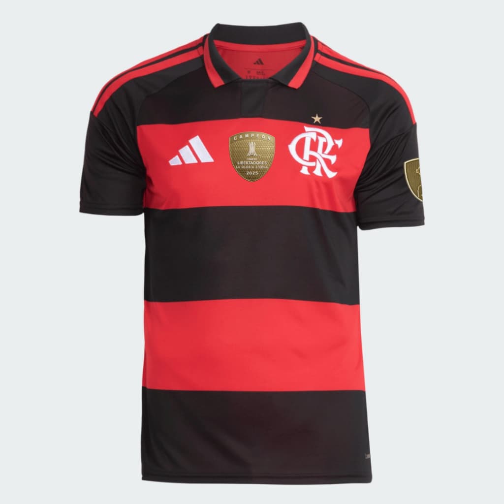 Manto Flamengo Masculina Jogo 1 Adidas 2026 + Kit Patches CAMPÉON Libertadores 2025