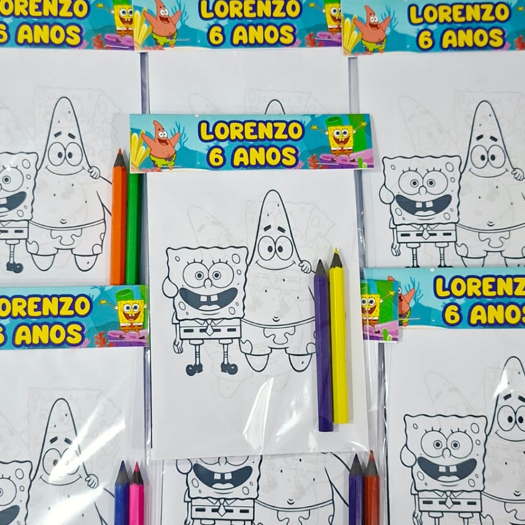 Kit's para colorir personalizado personagem BOB ESPONJA Lembrancinha de aniversário + lápis de cor