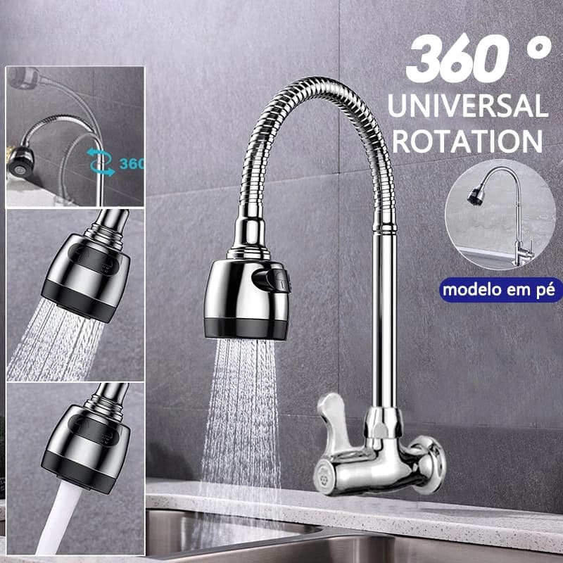 haosin Inox Prata Torneira Com Chuveiro Com Rotação De 360° Cozinha Luxo Parede