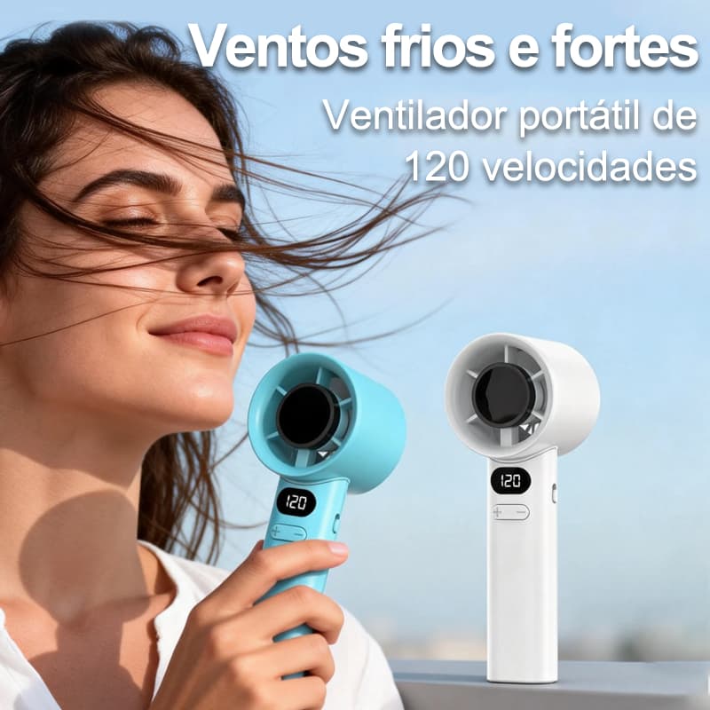 Ventilador Portátil Turbofan De 120 Velocidades Elétrico Recarregável USB Com Display Digital