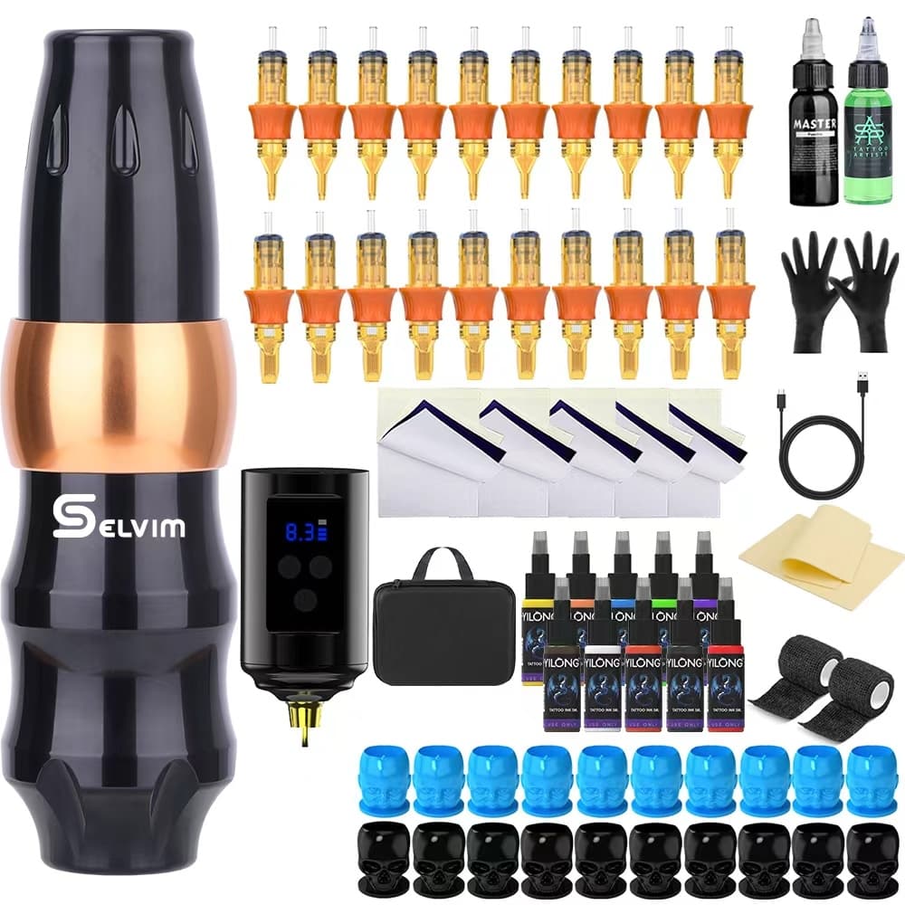 Kit Completo de Caneta de Tatuagem Sem Fio Profissional - Bateria Longa Duração