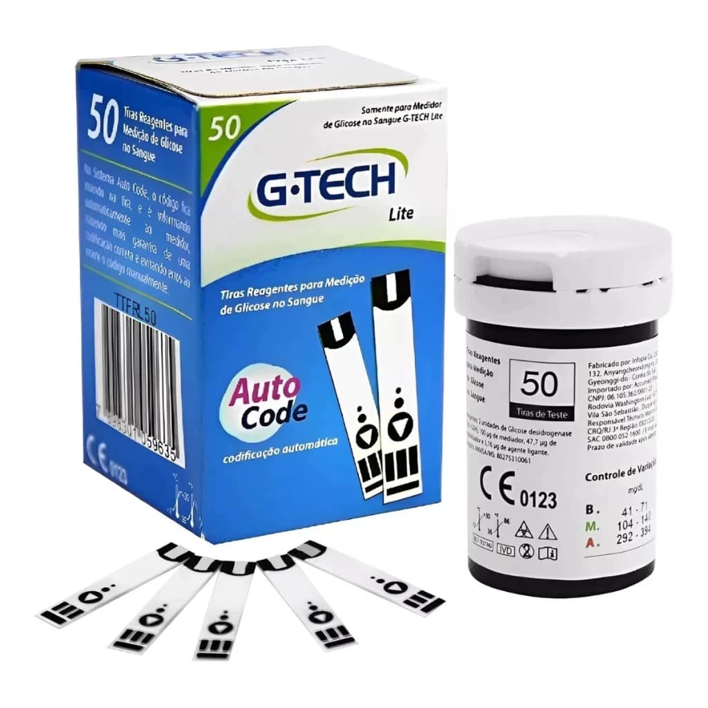 Tiras Reagentes G-Tech Lite Frasco Com 50 Unidades