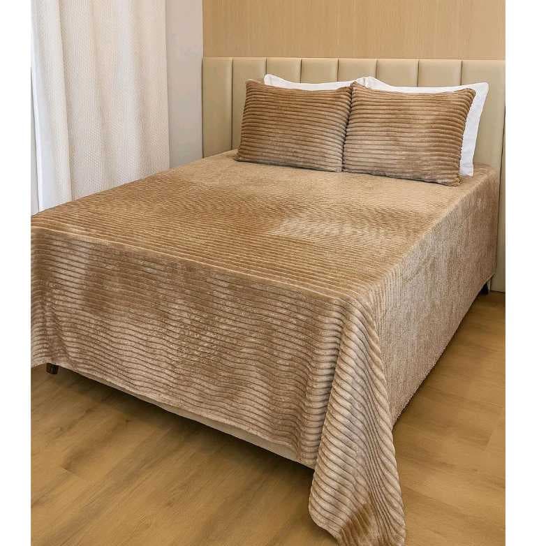 Kit Cobre Leito Colcha Queen 3 Peças Dupla Face+2 Fronhas – Flannel Premium Aveludado