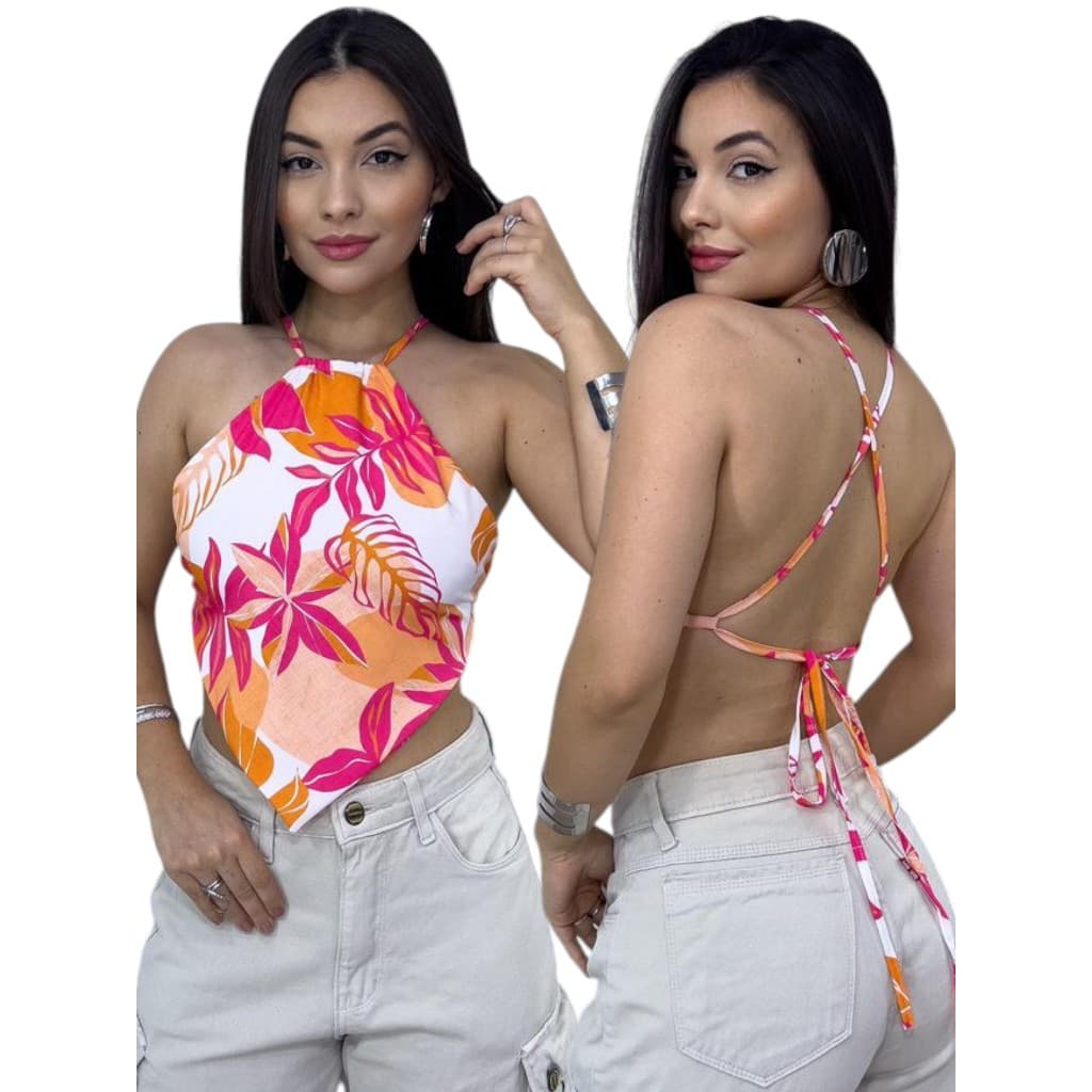 Cropped Lenço Feminino Frente Unica com Amarração Nas Costas Liso e Estampado