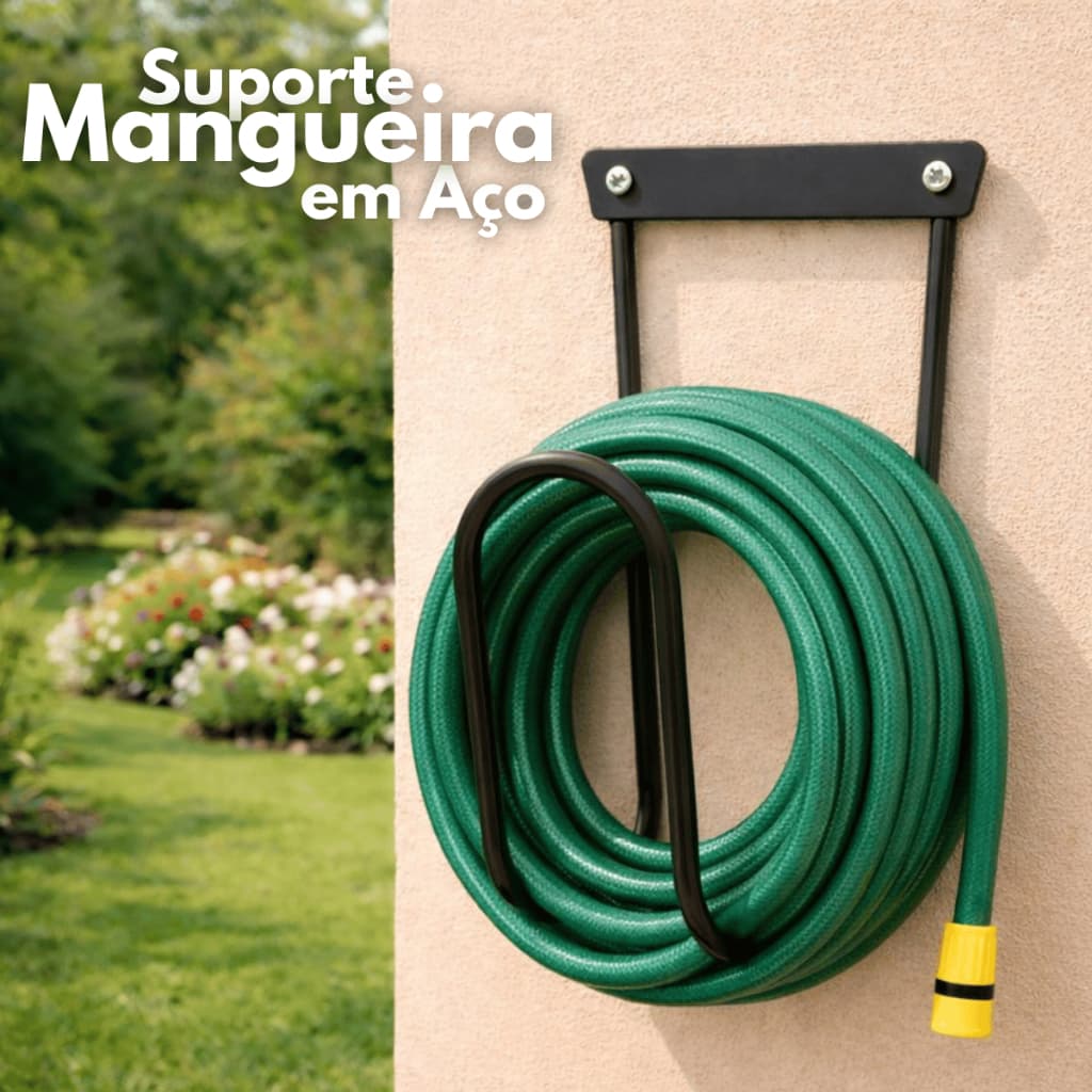 Suporte para Mangueira em Aço Parede Jardim Resistente Organizador Fácil Instalação 16x25cm