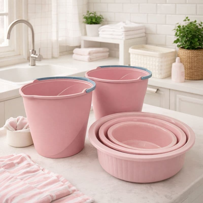 Conjunto 3 Bacias 2 Baldes Opções de Cores Lavanderia Roupas Moderno Slim