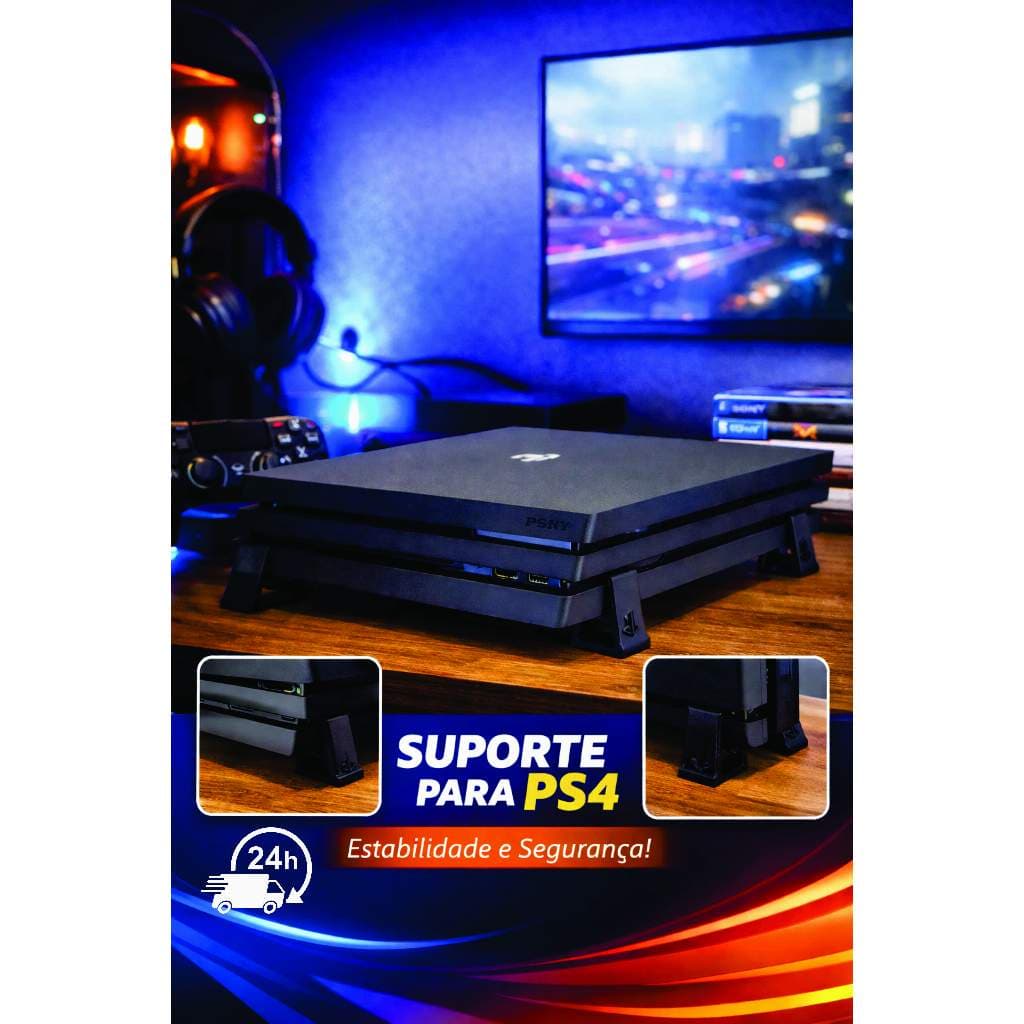 Kit 4 Suportes Pezinho para PS4  Posição Horizontal (Pro, Slim, Fat) Protege Contra Superaquecimento