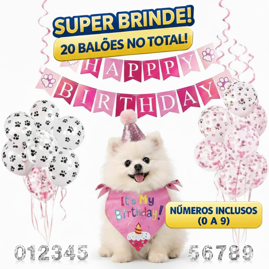 Kit Aniversário Pet Cachorro e Gato Completo (31 Peças) Decoração Festa