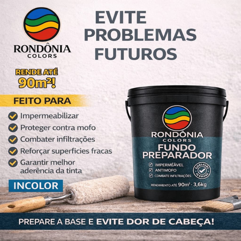 Fundo Preparador Tintas Parede Acrílica Anti-Mofo Descascamento Incolor Sem Cheiro 3,6L Pintura