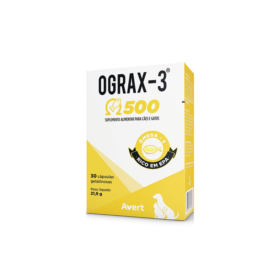 Ograx-3 500 Mg Suplemento Para Cães e Gatos Ômega 3 Avert - 30 Cápsulas