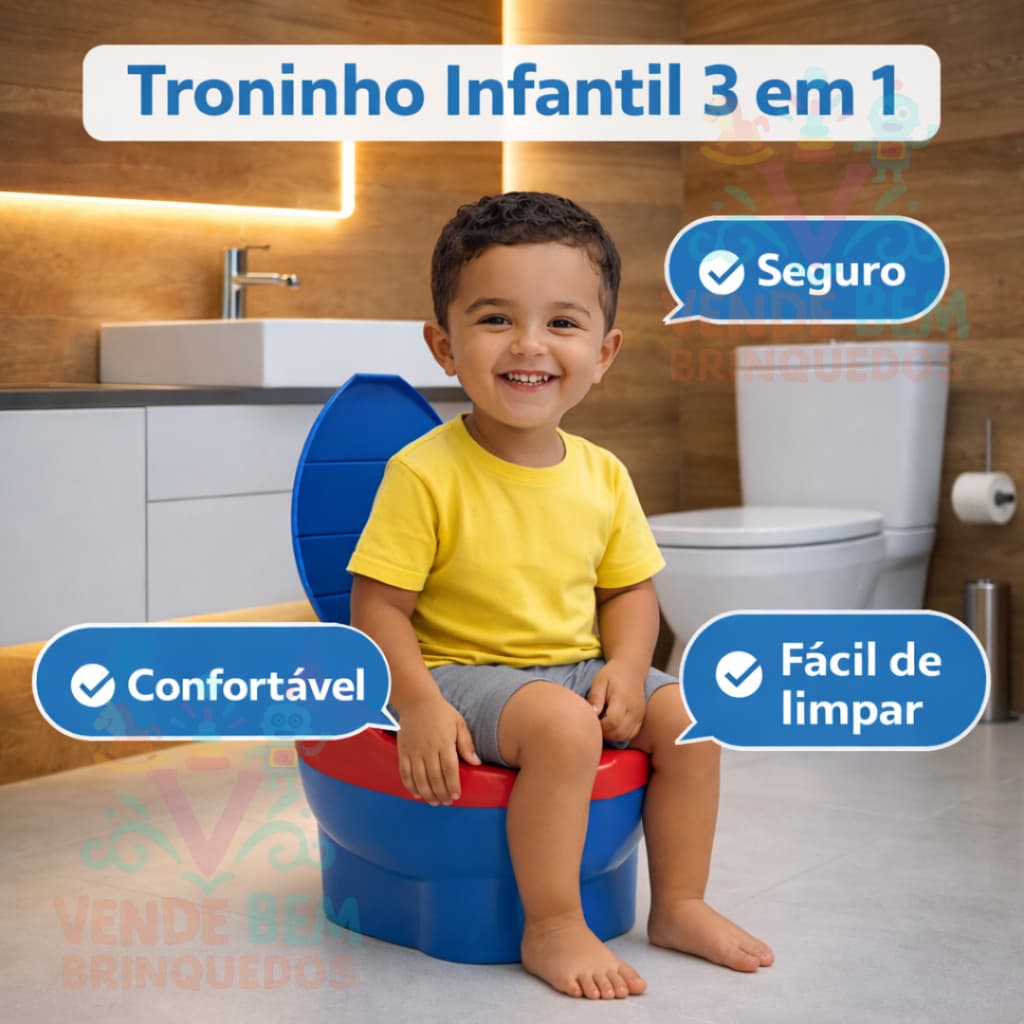 Troninho Infantil 3 em 1 Penico de Transição Desfralde Acento Removível + Banquinho de Apoio