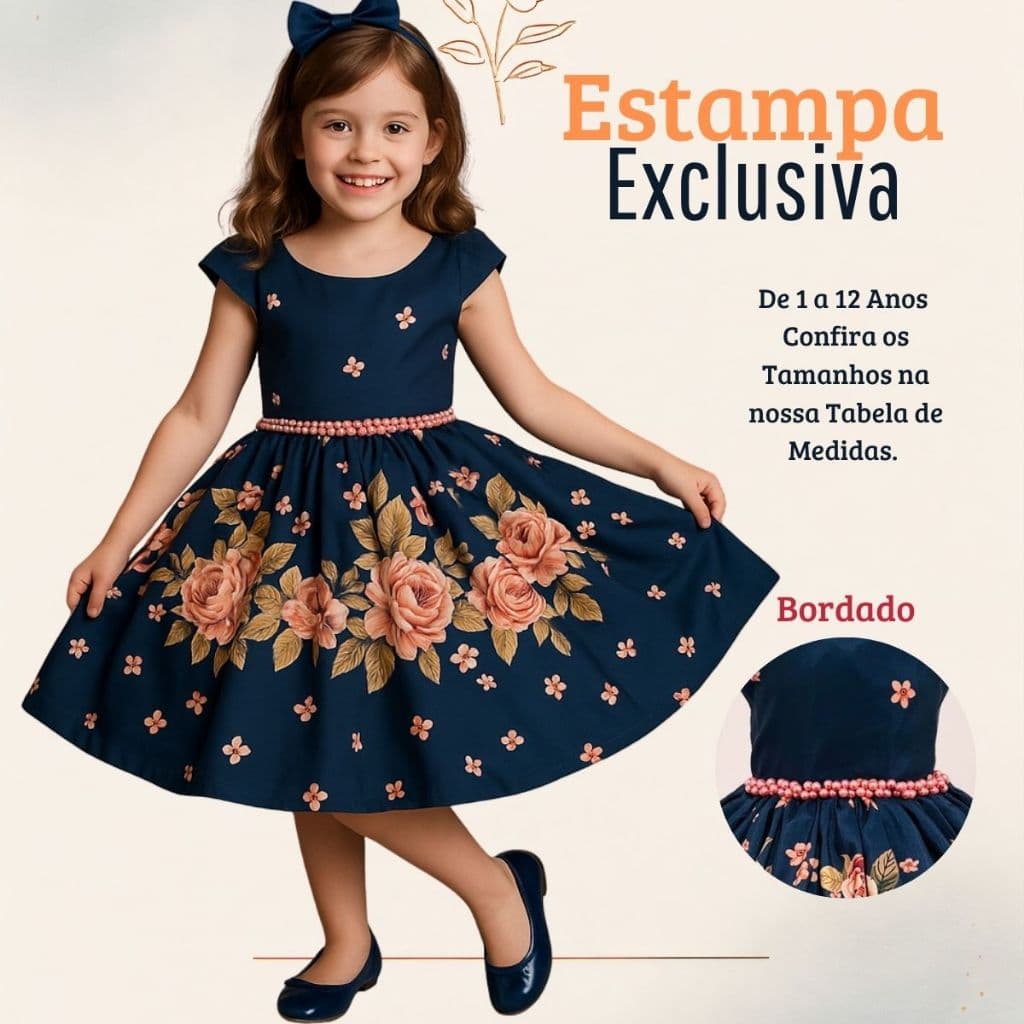 Roupa Infantil menina Dia-das-Crianças Formatura Natal Festa Luxo Jardim Estampado Verão Promoção