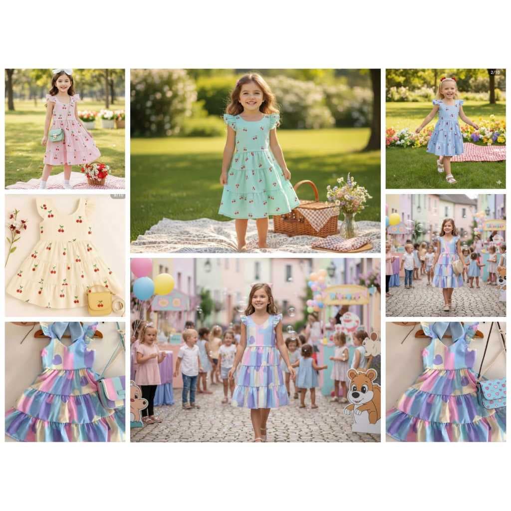 Vestido Infantil Menina 3 Marias con Amaração nas Costas Estampado Luxo Premium Tamanhos 2 a 14 anos