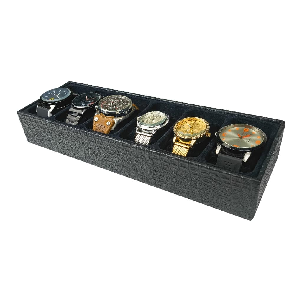 Bandeja Organizadora para 6 Relógios Preto com Interno Aveludado Preto